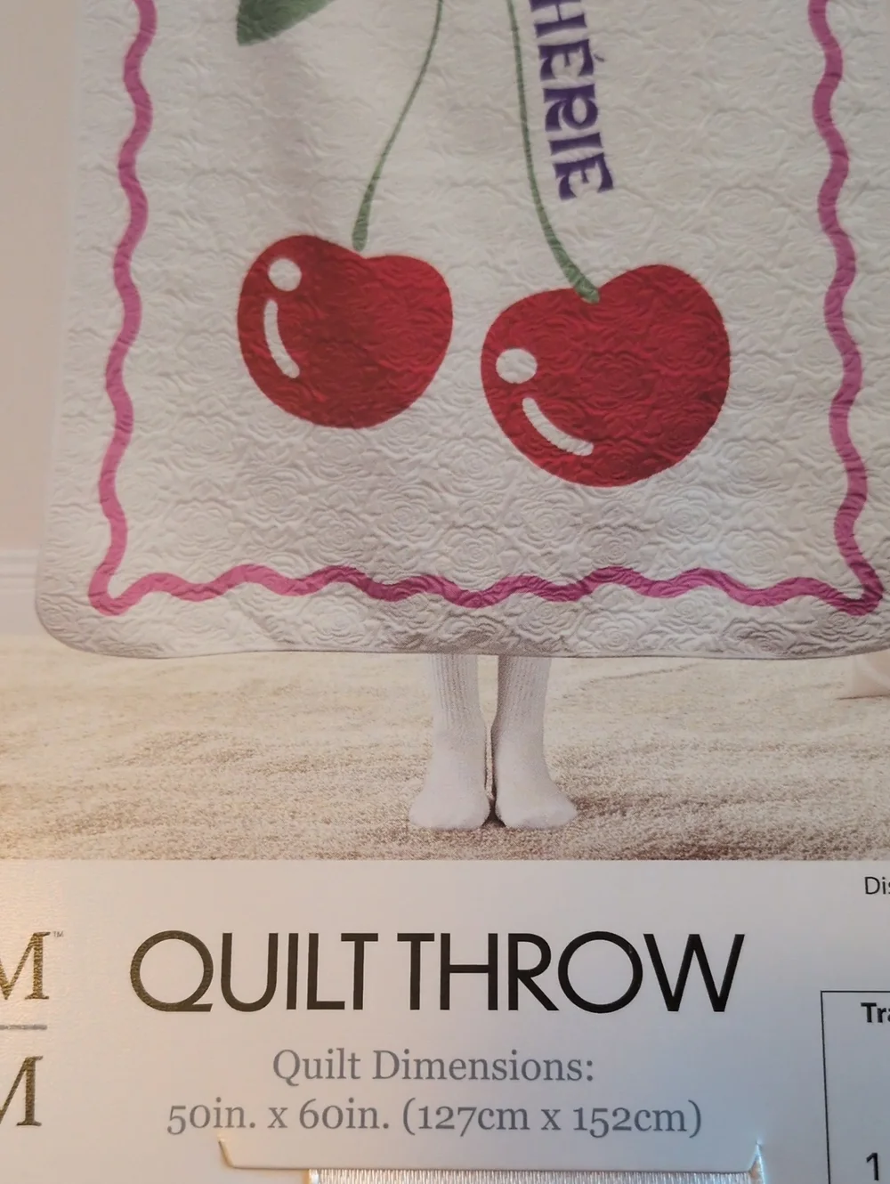 Ma Cherie Cherry Quilt Throw -NEW 50x60 Very Soft To Snuggle With